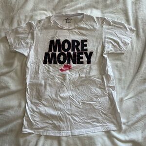 Nike white cotton t-shirt with "More Money" graphic.
